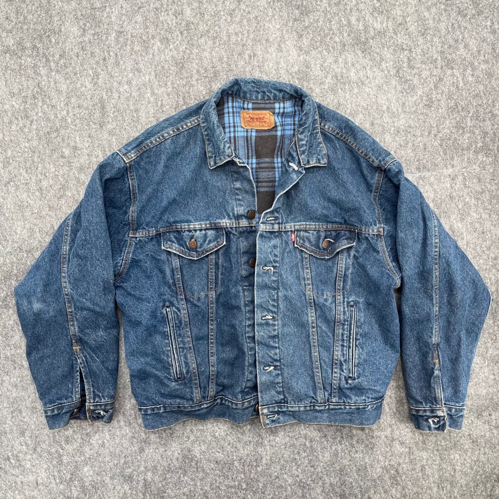 Vintage Levis Jacket Mens Large Blue Denim Trucker Flannel Lined USA Made 90s